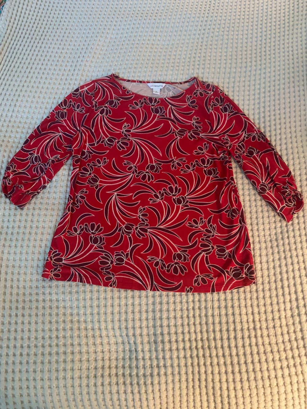 Liz Claiborne Red Floral Print 3/4 Sleeve Top